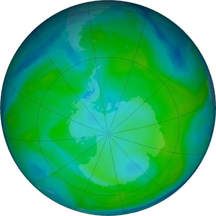 Antarctic ozone map for 26 January 2020